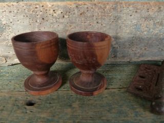 Pr.  Matching Miniature Antique 19th C Treen Tonic Cups Wood Goblet 2.  25 In Tall