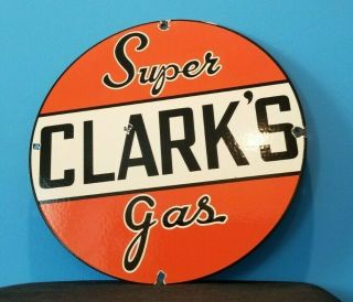 Vintage Clark Gasoline Porcelain Service Station Gas Oil Pump Plate Sign