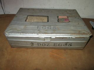 Vintage 2 Dozen Egg Tin Crate Carrier Metal - Carton Box