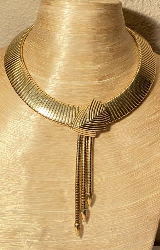 Vtg Couture Regal Gold Omega Tassel Necklace Givenchy France Collar Choker