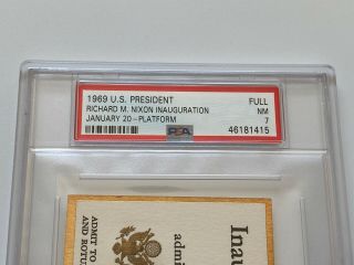1969 President Richard Nixon Inauguration Ticket VIP Platform Rotunda Pass PSA 7 3