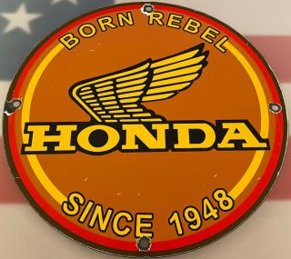 Vintage Honda Motorcycles Porcelain Dealership Sign Metal Gas Oil Harley Indian