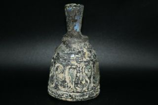 Authentic Ancient Sasanian Glass Bottle With Engravings On The Side