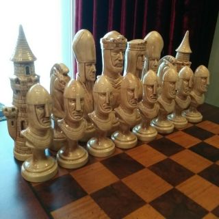 Vintage Rare 32 Piece Medieval Ceramic Chess Set,  Dated 1979,  Signed,  No Board