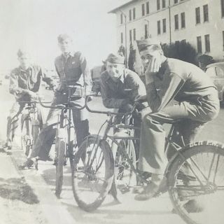 Vintage Black And White Photo Us Military Men Bikes Bicycles Group Picture