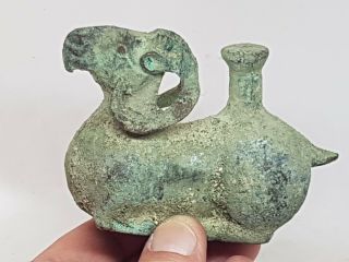 Extremely Rare Ancient Luristan Bronze Animal Ram Oil Lamp.  100 Bc 388 Gr 105 Mm