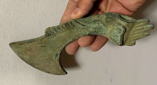 Scarce Ancient Luristan Bronze Axe Head - Elephant Terminal Circa 1000 Bce 206mm
