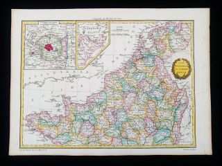 1812 Lapie - Rare Map Of France North,  Brittany,  Tours,  Paris,  Picardy,  Dijon