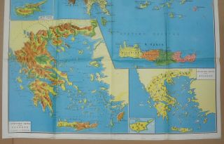 Greece 60 ' s Vintage Chart Map of GREECE Geophysical Political Tourist 3