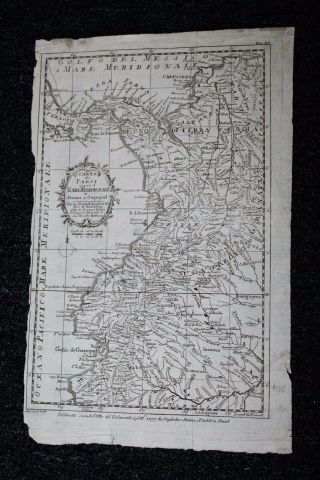 Antique 1777 Map Italian Northwest South America & Panama
