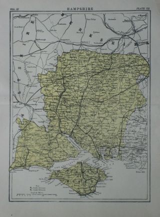 1881 Map Hampshire England Southampton Portsmouth Isle Of Wight Newport