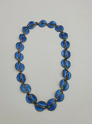 Vintage David Andersen Sterling Silver Blue Guilloche Enamel Necklace Norway