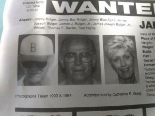 Whitey Bulger wanted poster.  The rarest and earliest ever produced 3