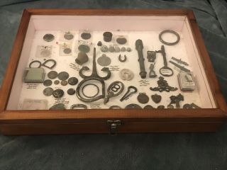 Joblot Of Metal Detecting Finds.  Some Bits And Coins Display Case