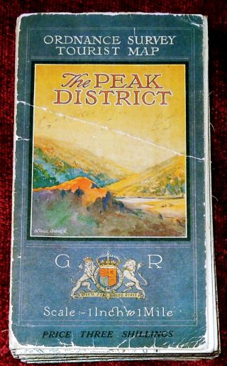 Ordnance Survey 1 " Linen Backed Tourist Map Of The Peak District - 1925