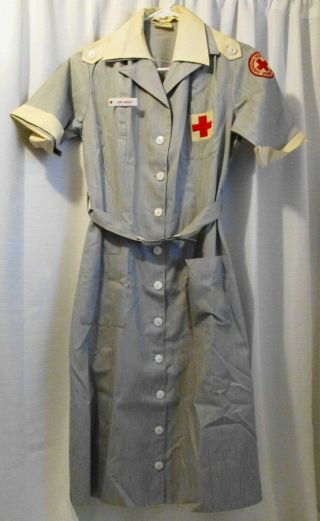 Vintage U.  S.  American Red Cross Volunteer Nurse Uniform Dress,  Pin,  Badges 705