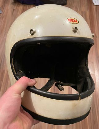 Vintage 70’s Bell Star 120 Racing Motorcycle Helmet White Classic 7 5/8