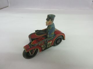 Vintage Marx Wind Up Tin Toy Police Motorcycle No Key 130 - D
