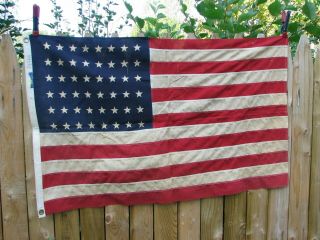 Small Vintage 48 Sewn Star Us Flag Wwi/wwii Ww1 Ww2 Era American Sherritt 2x3 C