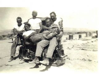 Old Photo Five Army Soldiers Sitting On A Harley Davidson Motorcycle