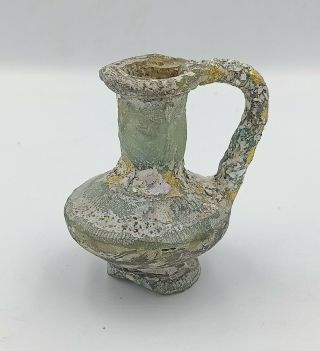 Wonderful Ancient Iridescent Old Roman Glass Jug With Patina