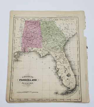 Georgia Florida Alabama Hand Colored Map Mcnally 