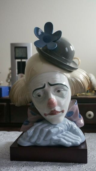 Vintage Lladro Figurine Pensive Clown 5130 Glaze Bust Head W/base,  Spain