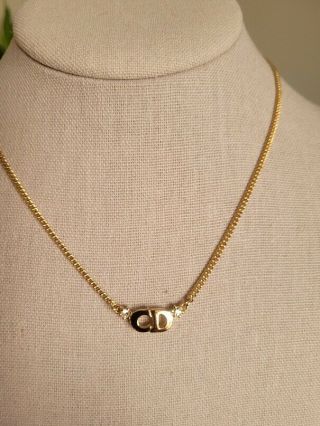 Vintage Signed Christian Dior 14k Gold Plated Necklace W/ Austrian Crystal 8