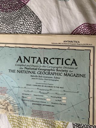 1957 Vintage National Geographic Map Of Antarctica