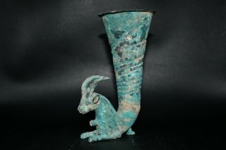 Authentic Ancient Near Eastern Bronze Rhyton Drinking Vessel Circa.  400 - 200 Bc