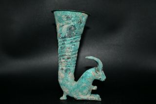 Authentic Ancient Near Eastern Bronze Rhyton Drinking Vessel Circa.  400 - 200 BC 2