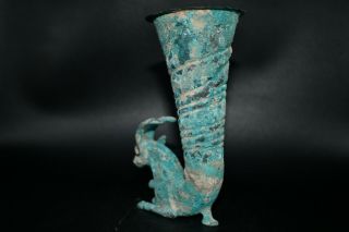Authentic Ancient Near Eastern Bronze Rhyton Drinking Vessel Circa.  400 - 200 BC 4