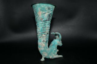 Authentic Ancient Near Eastern Bronze Rhyton Drinking Vessel Circa.  400 - 200 BC 5