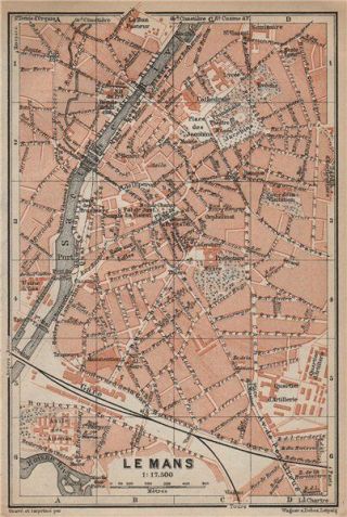 Le Mans Antique Town City Plan De La Ville.  Sarthe Carte.  Baedeker 1905 Map