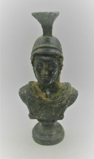 Ancient Roman Bronze Statuette Bust Of A Gladiator Circa 200 - 300 Ad