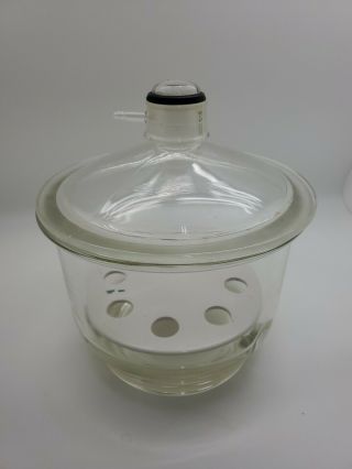 Vintage Pyrex Lab Glassware Vacuum Desiccator With Lid & Coors 60451 Insert
