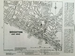 Vintage Map Of Brighton & Hove Sussex England City 1965