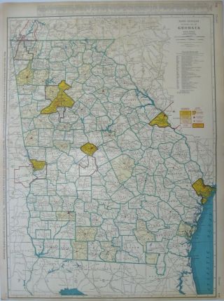 1958 Georgia Commercial Atlas Railroad Map Counties Cities Rand Mcnally
