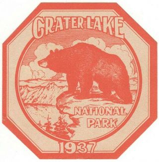 1937 Crater Lake National Park Auto Car Entry Pass Permit Sticker Decal - Rare