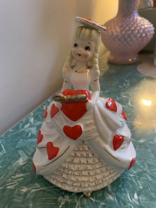 Vintage Geo Z Lefton Valentines Day Girl Heart Dress Planter