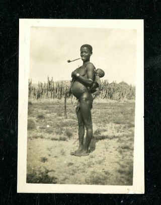 Vintage Photo Pregnant Nigerian Woman Smokes Pipe Gold Coast West Africa 1940 