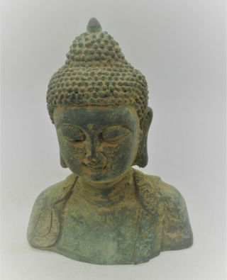 Scarce Ancient Gandhara Bronze Buddha Statue Fragment Bust Of Buddha