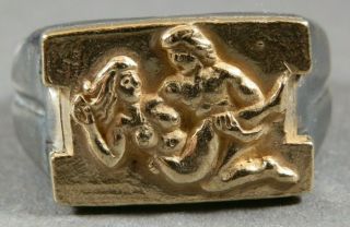 Ancient Roman Senatorial Gold Silver Engagement Ring Erotic Sex Motif