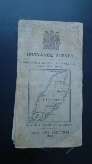 Ordnance Survey Cloth Map 17 Isle Of Man 1919 Douglas Peel Ramsey Laxey Snaefell