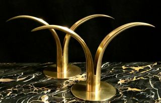 Vtg 1940s Signed Pair,  Lily Brass Candlesticks Holders,  By Bjork For Ystad Metall