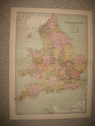 Antique 1875 England Wales Map Maritime Isle Of Man Railroad Railway Nr