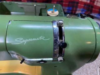 Vintage ELNA Green SUPERMATIC SEWING MACHINE w/Case with Accessories 2