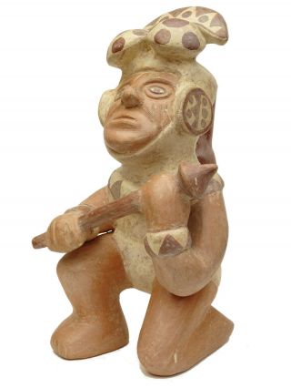 Pre - Columbian Moche Figure Stirrup Spout Vessel Warrior Peruvian Huaco Peru Inca