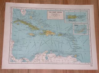1944 Vintage Wwii Map Of West Indies Caribbean Florida Verso Mexico
