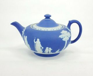Vintage Large Wedgewood Jasperware Teapot Made In England A1872 Cobalt Blue
